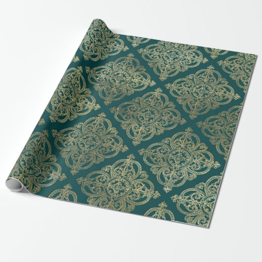 Ouderwetse turquoise en goud cadeaupapier (Uitgerold)