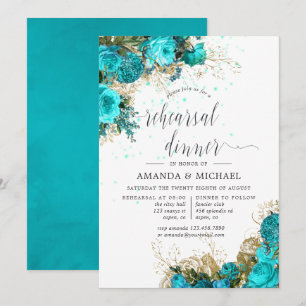 Ouderwetse Turquoise en Gouden Oefenavondmaal Kaart