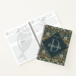 Ouderwetse Turquoise Vogel William Morris Familie  Notitieboek