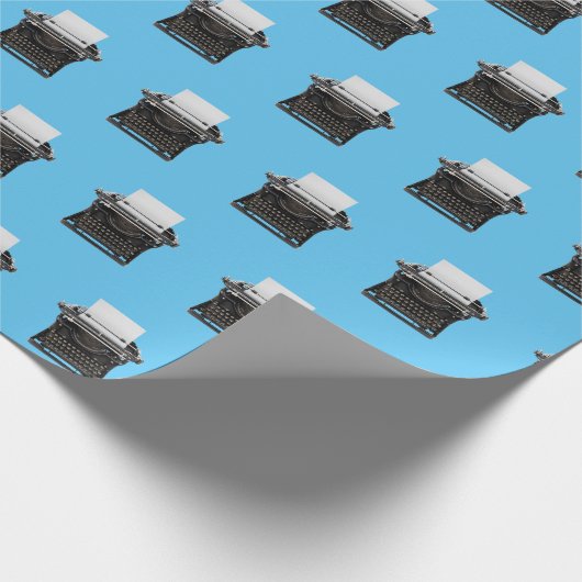 ouderwetse typemachine op aqua cadeaupapier (Hoek)