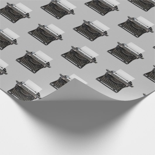 ouderwetse typemachine op grijs cadeaupapier (Hoek)