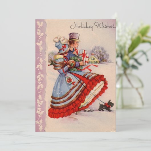 Ouderwetse uitnodiging voor kerstinkopen (Staand voorkant)