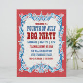Ouderwetse uitnodiging voor Vierde Juli BBQ-feestj (Staand voorkant)