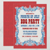 Ouderwetse uitnodiging voor Vierde Juli BBQ-feestj (Voorkant / Achterkant)