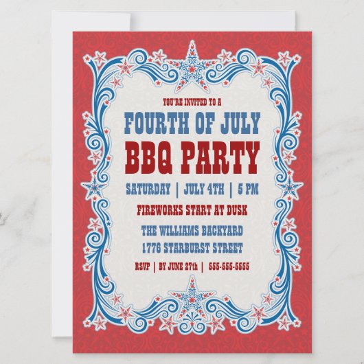 Ouderwetse uitnodiging voor Vierde Juli BBQ-feestj (Voorkant)