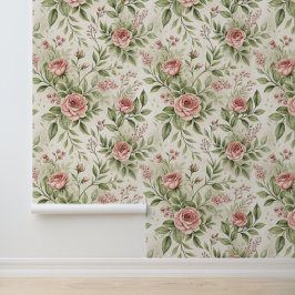 Ouderwetse uitstraling groene Toile en rozen Behang