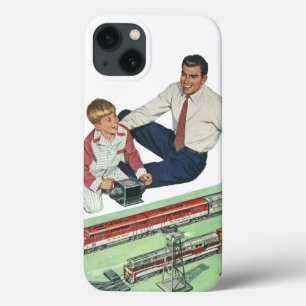 Ouderwetse Vaderdag, vader en zoon met treinen Case-Mate iPhone Case