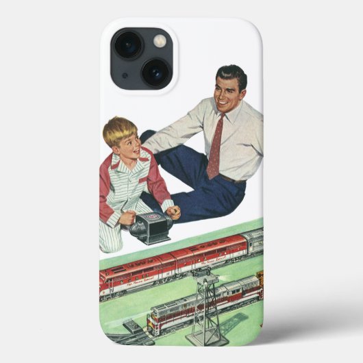 Ouderwetse Vaderdag, vader en zoon met treinen Case-Mate iPhone Case (Achterkant)