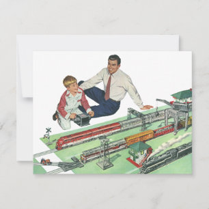 Ouderwetse Vaderdag, vader en zoon met treinen Kaart