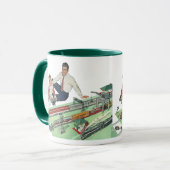 Ouderwetse Vaderdag, vader en zoon met treinen Mok (Voorkant links)