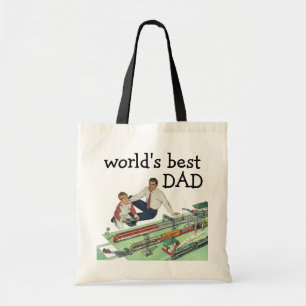 Ouderwetse Vaderdag, vader en zoon met treinen Tote Bag
