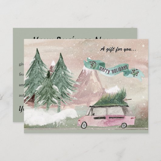 Ouderwetse vakantie Waterverf in Plum en Groen Briefkaart (Voorkant / Achterkant)