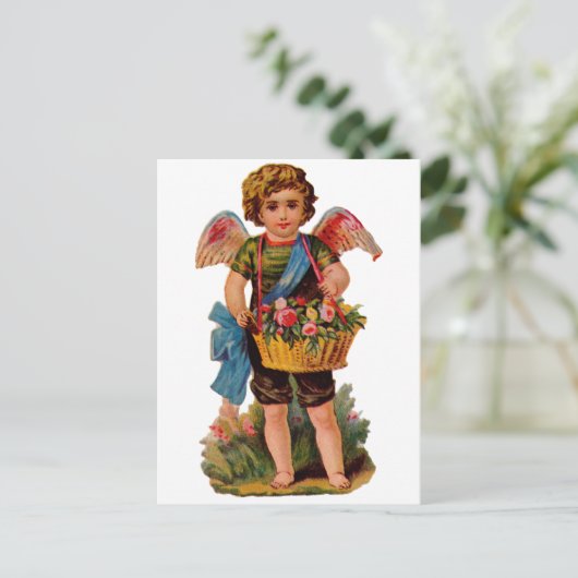 Ouderwetse Valentijn Cupido met Rozen Feestdagenkaart (Staand voorkant)