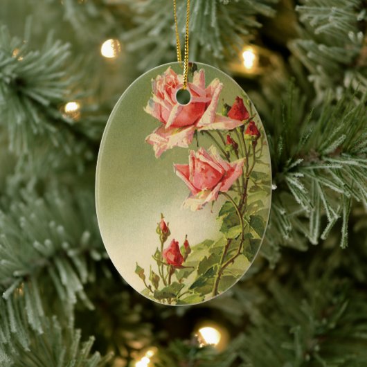 Ouderwetse Valentijnsdag Roze Victoriaanse Tuinroo Keramisch Ornament (Boom)