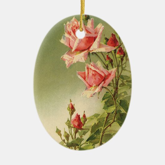 Ouderwetse Valentijnsdag Roze Victoriaanse Tuinroo Keramisch Ornament (Voorkant)