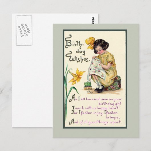 Ouderwetse verjaardagswensen vintage kaart (Voorkant / Achterkant)