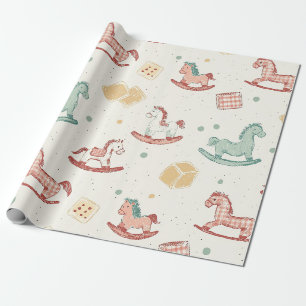 Ouderwetse versleten schommelpaardpatroon cadeaupapier
