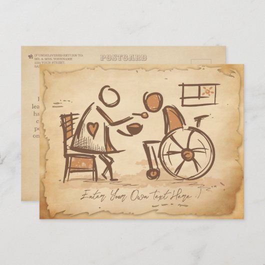 ouderwetse verzorger, verpleegassistent briefkaart (Voorkant / Achterkant)