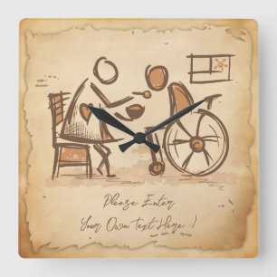 ouderwetse verzorger, verpleegassistent vierkante klok