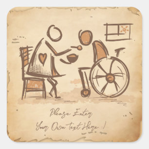  ouderwetse verzorger, verpleegassistent vierkante sticker