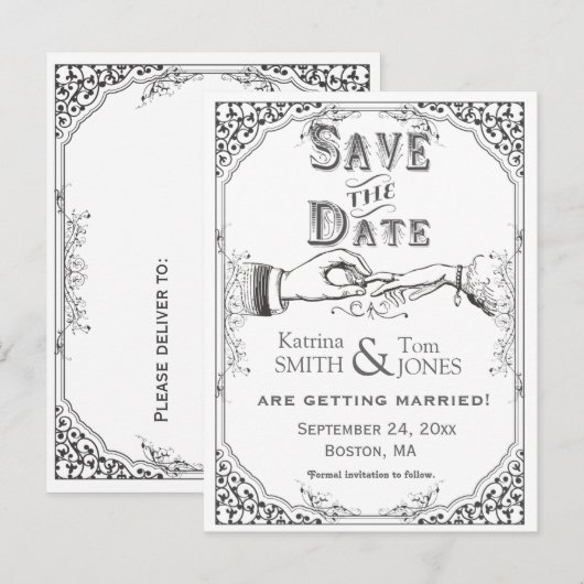 Ouderwetse Victoriaans ceremonie Save the Date Aankondigingskaart (Voorkant / Achterkant)