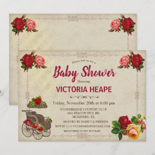 Ouderwetse Victoriaanse bloemige babyshower uitnod Kaart