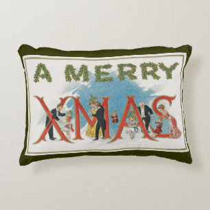 Ouderwetse Victoriaanse Kerstmis, een vrolijk Kers Accent Kussen