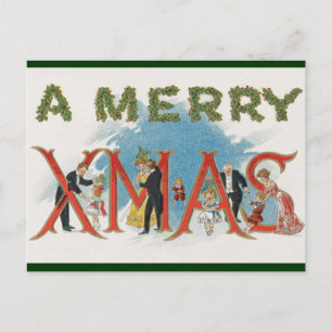 Ouderwetse Victoriaanse Kerstmis, een vrolijk Kers Briefkaart