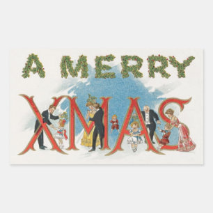 Ouderwetse Victoriaanse Kerstmis, een vrolijk Kers Rechthoekige Sticker