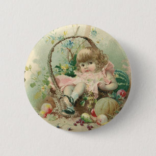 Ouderwetse Victoriaanse kind, meisjes lente fruitm Ronde Button 5,7 Cm