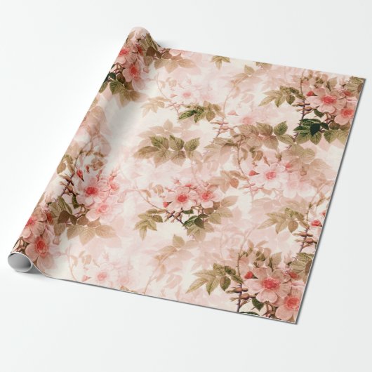 Ouderwetse Victoriaanse Roze Bloemige Elegante Chi Cadeaupapier (Uitgerold)
