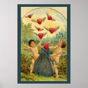 Ouderwetse Victoriaanse Valentijnsdag, cherubijnen Poster