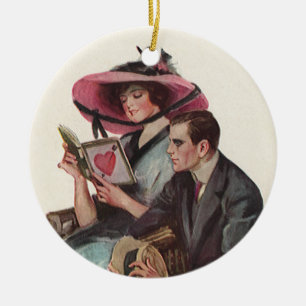 Ouderwetse Victoriaanse Valentijnsdag Liefde en Ro Keramisch Ornament