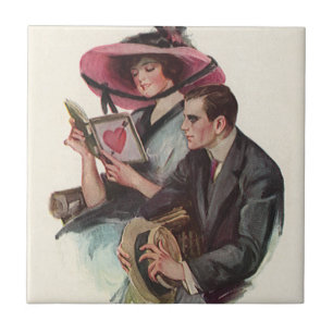 Ouderwetse Victoriaanse Valentijnsdag Liefde en Ro Tegeltje