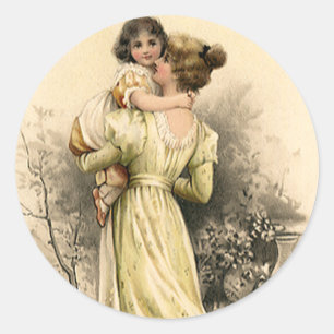 Ouderwetse Victoriase Moeder Kind Peuter Meisje Ronde Sticker