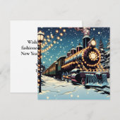 Ouderwetse Vintage Trein op een Kerstavond Feestdagenkaart (Voorkant / Achterkant)
