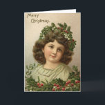 Ouderwetse Vintage Victoriaans Vrolijke Kerstmis 6 Feestdagen Kaart<br><div class="desc">Vrolijke Kerstmis met dit Ouderwetse Vintage Victoriaans Vrolijke Meisje van Kerstmis van mijn collectie van de mooie oude kaarten van tijd retro Kerstmis. 

Geniet van het warme geheugen van nostalgische de wintersprookjeslanden,  heel Kerstman en gezinsleven rond de Kerstboom.</div>