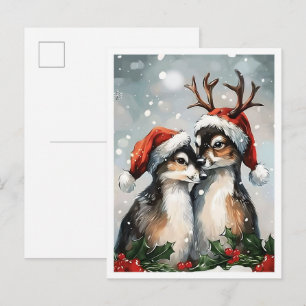 Ouderwetse Vrolijke Kerst Koppel Herten Briefkaart