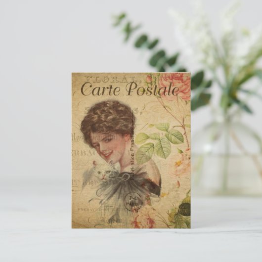 ouderwetse  vrouw briefkaart (Staand voorkant)