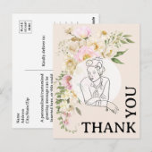 Ouderwetse vrouw met bloemen bedankkaart uit de ja briefkaart (Voorkant / Achterkant)