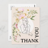 Ouderwetse vrouw uit de jaren 40 bloemige dank je  briefkaart (Voorkant / Achterkant)