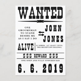 Ouderwetse Wanted Bruidsjonker Kaart Uitnodiging
