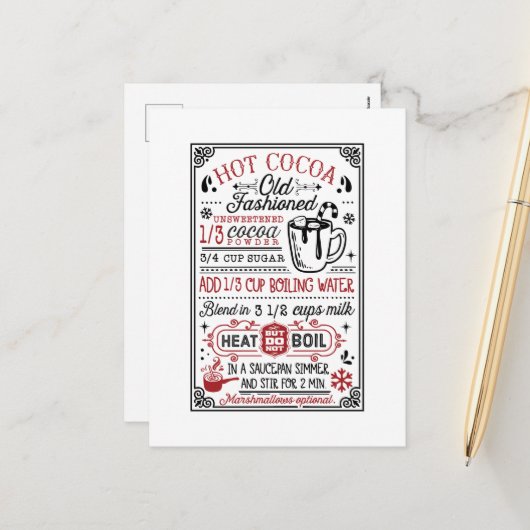 Ouderwetse warme cacao recept feestdagenkaart (Voorkant / Achterkant in situ)