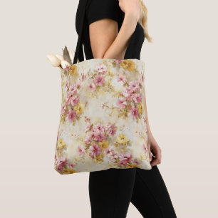 Ouderwetse watercolor bloempatroon tote bag