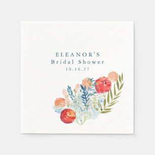 Ouderwetse Waterverf Blauwe Rode Bloemige Bruiloft Servet