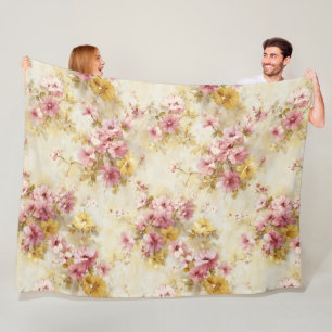 Ouderwetse waterverf bloempatroon fleece deken