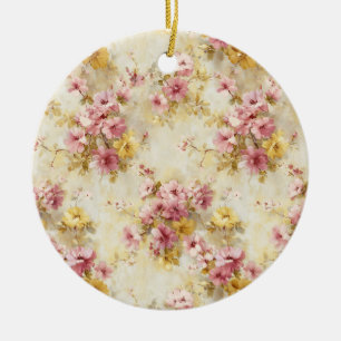 Ouderwetse waterverf bloempatroon keramisch ornament