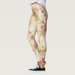 Ouderwetse waterverf bloempatroon leggings