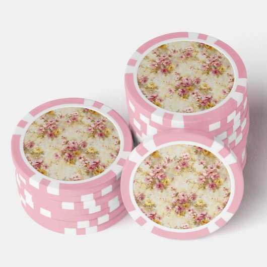 Ouderwetse waterverf bloempatroon poker chips (Opstapeling)