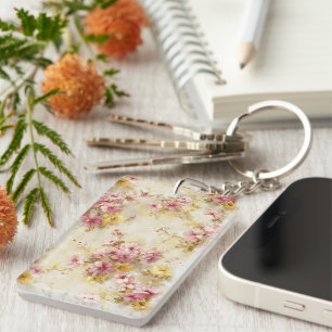 Ouderwetse waterverf bloempatroon sleutelhanger